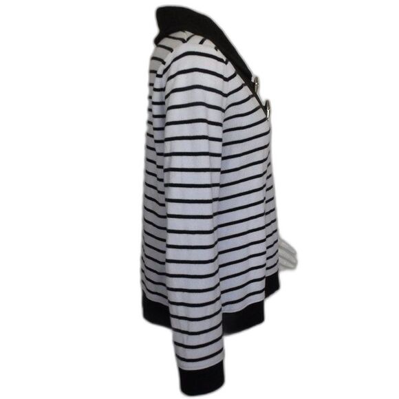 LAUREN RALPH LAUREN Sweater, L Black/White stripes, Shawl Collar/Toggle buttons - Picture 7 of 12